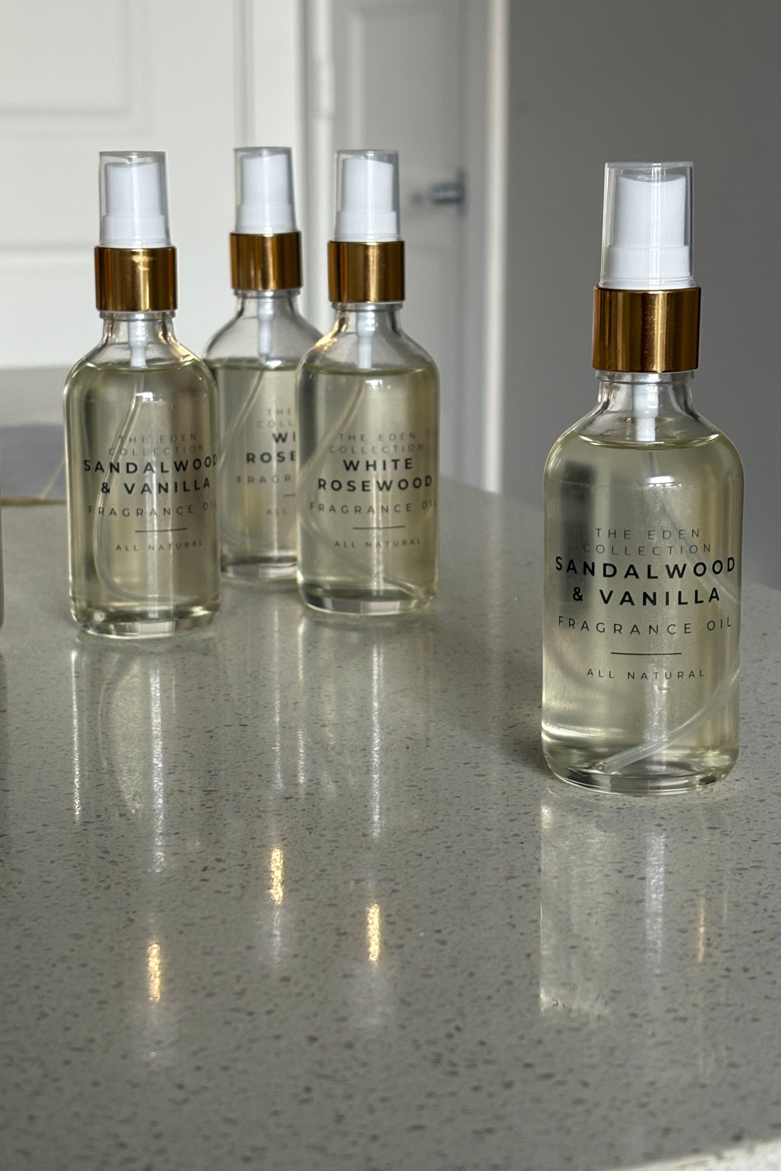 fragrance oils on kitchen counter